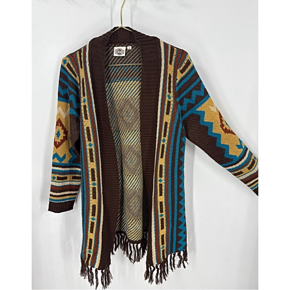 Rod’s vintage Southwestern fringe open front Cardigan in Brown and Blue M